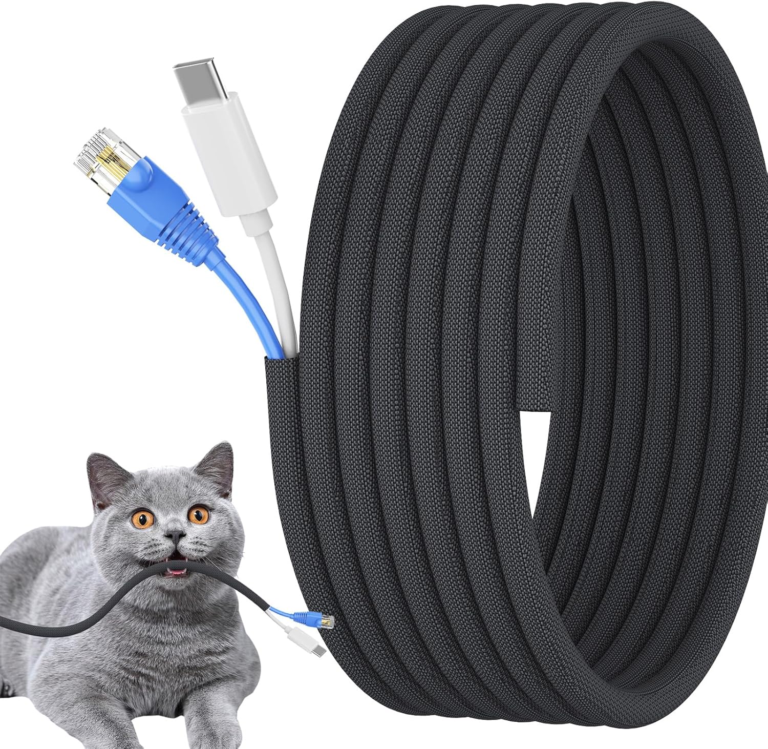 3/8 inch Cord Protectors from Pets No Chew, 10ft Wire Protector Cord Covers for Pets, Flexible Cable Management Sleeve for USB Power Cords Audio Video Cords Phone Charging Cables, Black