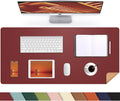Desk Mat 35" x 17" Leather Desk Pad Protector with Natural Cork & PU Leather, Non-Slip Office Desk Mat, Double-Sided Large Mouse Pad, Waterproof Desk Cover for Office&Home (red)