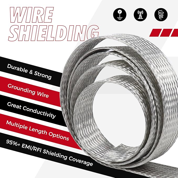 5/16" Wide Tinned Copper Braided Metal Wire Shielding Sleeve Ground Strap - Image 4