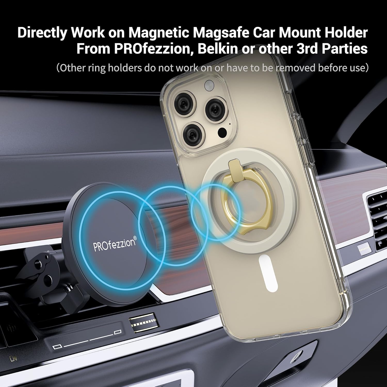 PROfezzion Thin Metal Ring Holder for MagSafe, Removable Strongest Magnetic Phone Grip for iPhone 16 15 14 13 12 Pro Max Plus with Mag-Safe Case [Not for Regular Case] [MagSafe Car Mount Compatible]