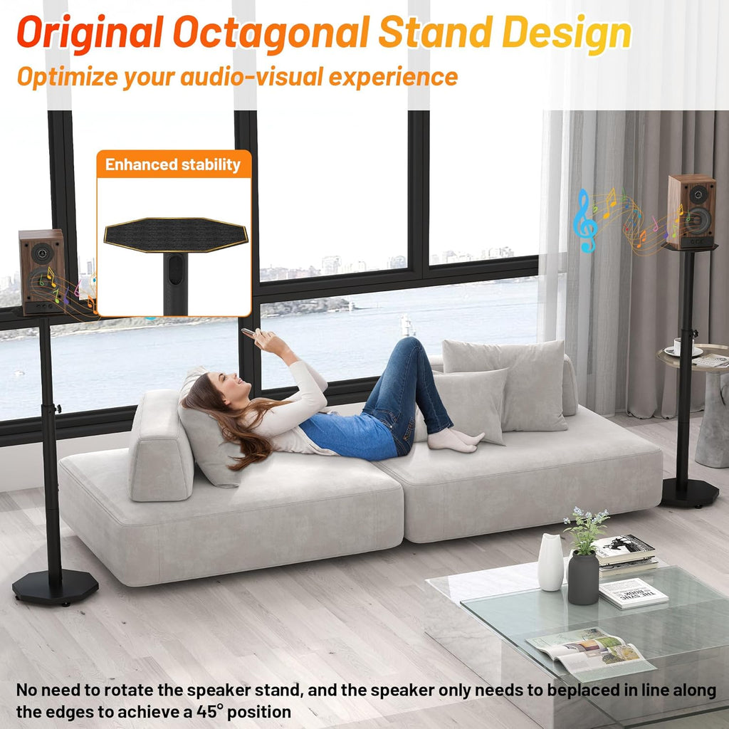 Universal Floor Speaker Stands Pair,Surround Sound Bookshelf Speaker Stands Support Up to 22 lbs for Home Theater Studio, 32.6" to 43" Height Adjustable