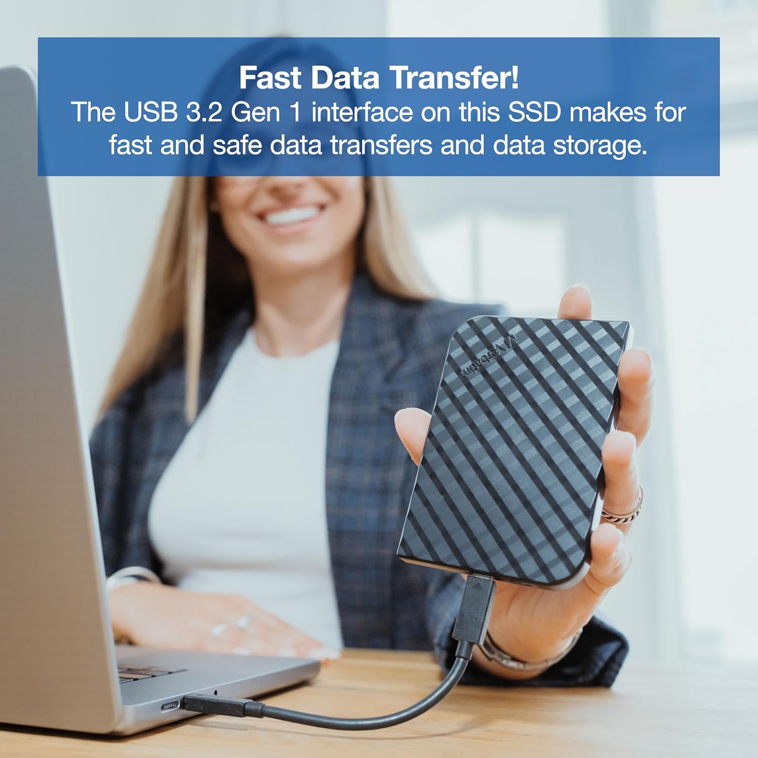 Verbatim 512GB Portable SSD External Hard Drive Store ‘n’ Go USB 3.2 Gen 1 USB-C Adapter Included - External Solid State Drive