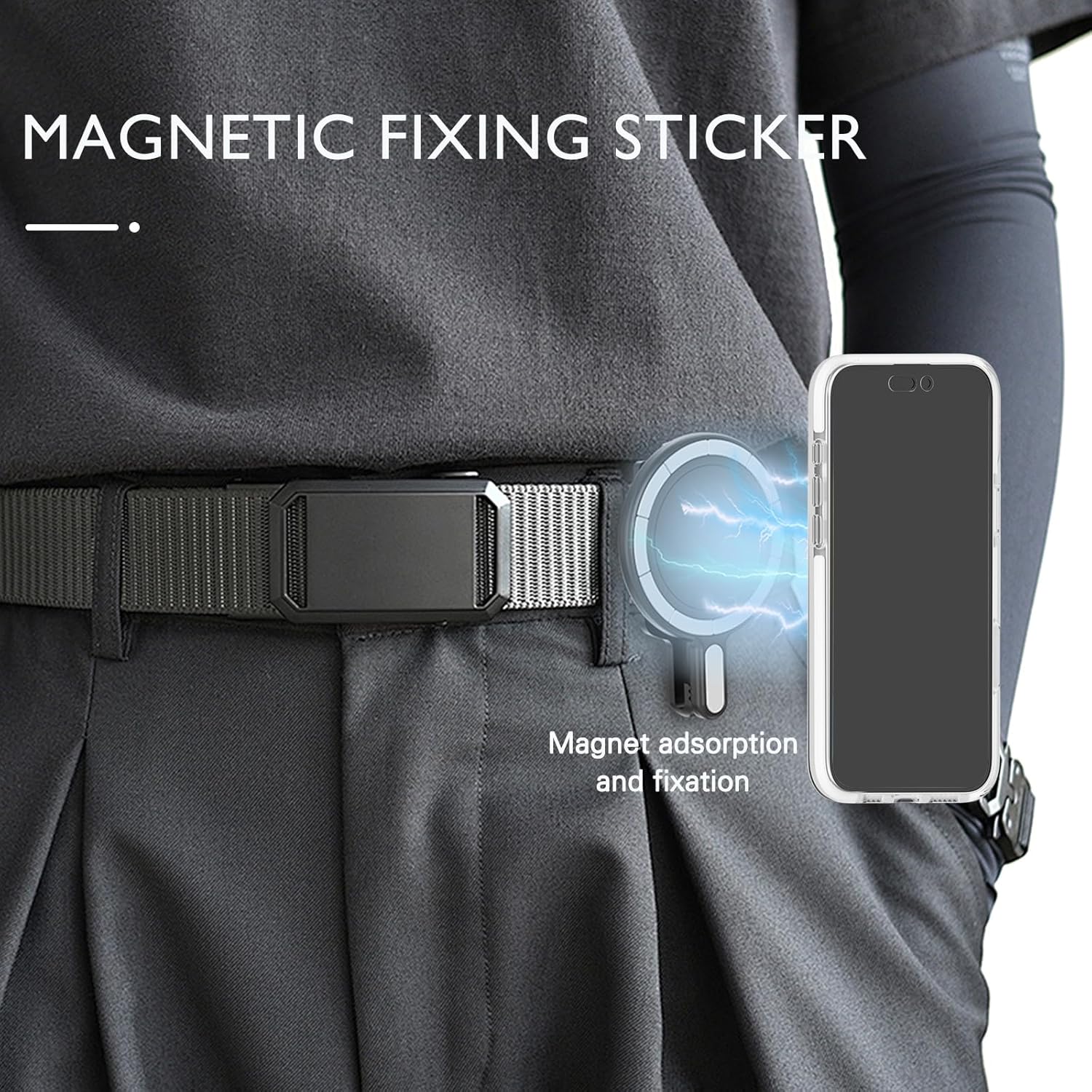 BAISRKE Magnetic Belt Clip Phone Holder, Strong Magnetic Waist Clip Compatible with Phone Cases, Portable & Versatile Accessory for Travel & Outdoor Use - Black