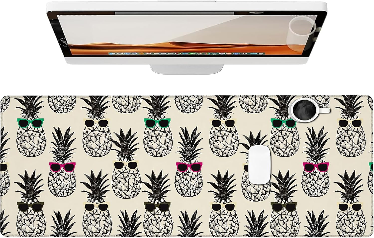 Pop Art Pineapple Gaming Mouse Pad, Large Office Desk Mat, Anti-Slip Rubber Base Mousepad for Computer Laptop Keyboard, Smooth Desk Pad for Home Office Gamer Work Accessories 31.5" x 11.8"
