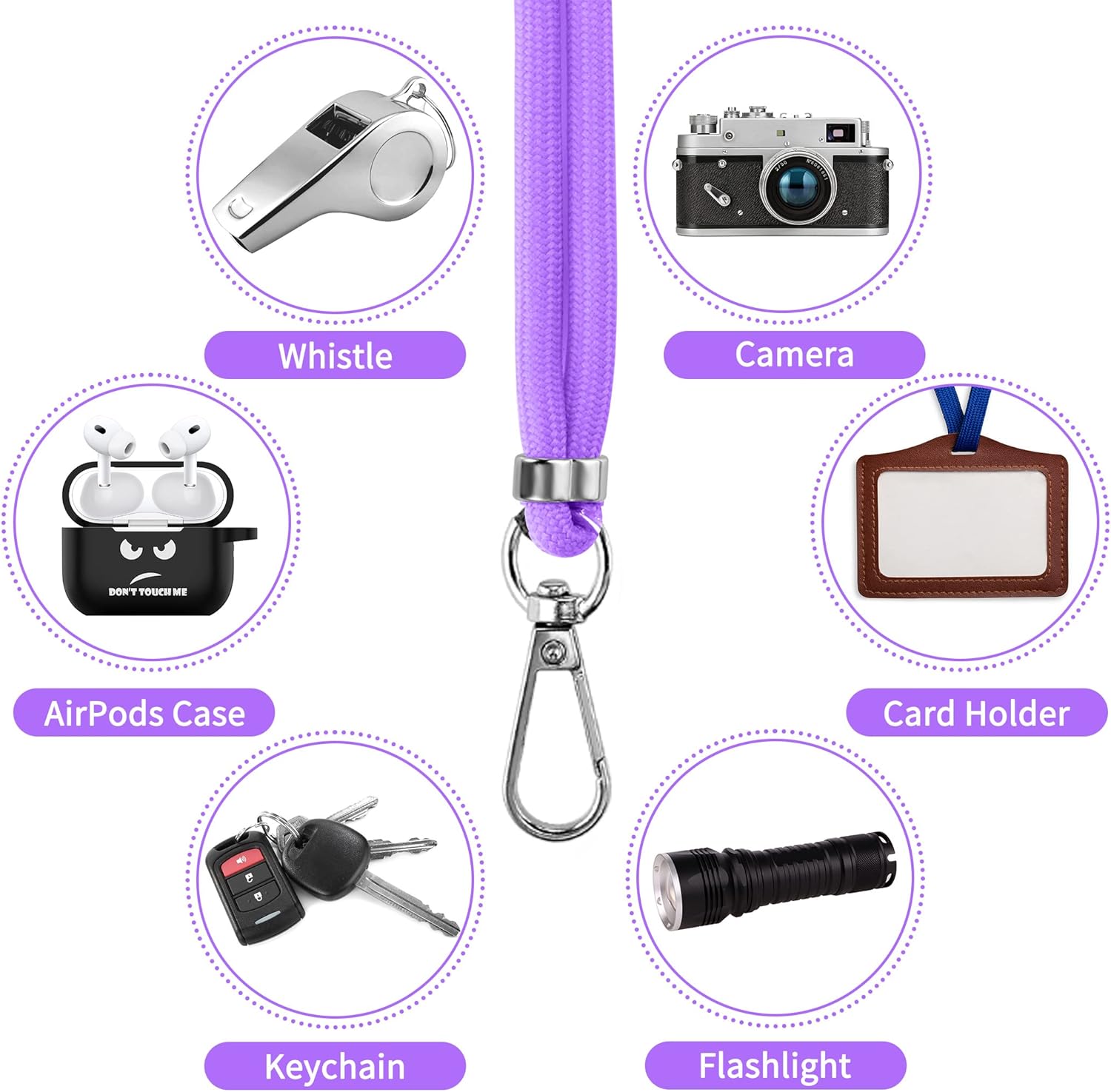 CACOE Phone Lanyard 2 PCS-2 PCS Adjustable Neck Strap,4 PCS Patches,Universal Crossbody Multifuctional Cell Phone Lanyards Compatible with Most Smartphones(Black+Dark Purple)