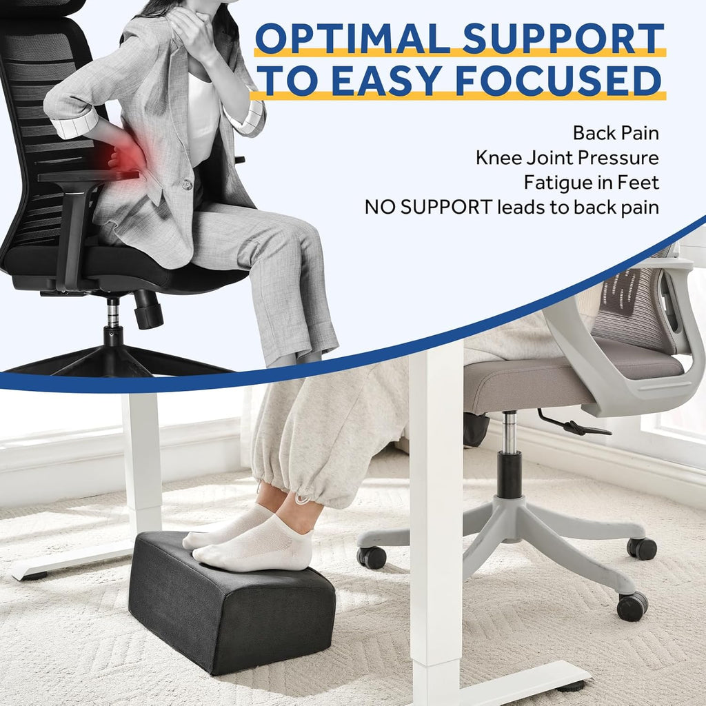 Foot Rest for Under Desk at Work, Adjustable Footrest for Office Chair & Gaming Chair,Ergonomic Footrest Pillow Desk Foot Stool with Washable Cover for Home, Airplane, Travel (Black)