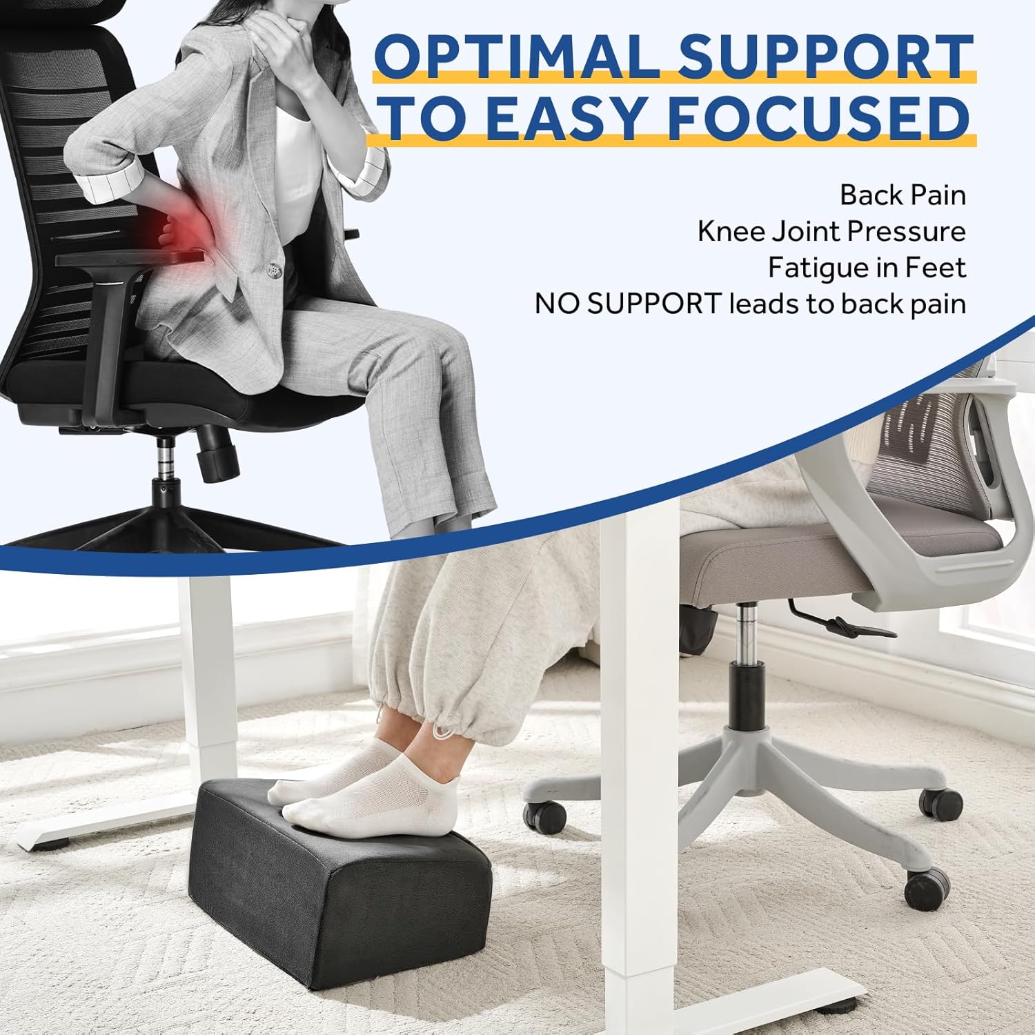 Foot Rest for Under Desk at Work, Adjustable Footrest for Office Chair & Gaming Chair,Ergonomic Footrest Pillow Desk Foot Stool with Washable Cover for Home, Airplane, Travel (Black)