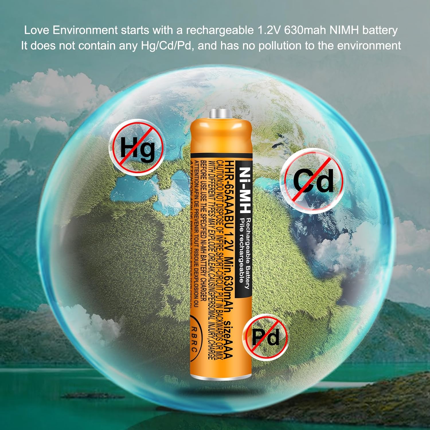 4 Pack HHR-65AAABU NI-MH Rechargeable Battery for Panasonic 1.2V 630mAh AAA Battery for Cordless Phones