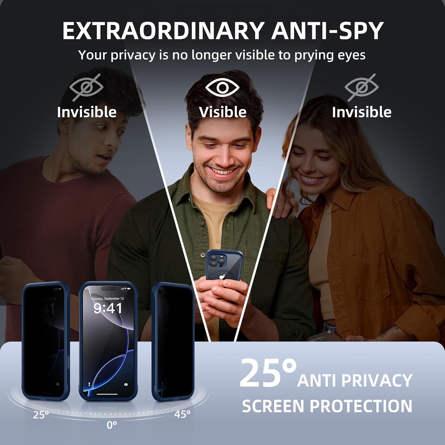 BERFY Magnetic for iPhone 16 Pro Case, Compatible with MagSafe, Built-in Privacy Screen Protector and Upgraded Camera Protection, Anti-Spy Full Body Shockproof Phone Case for 16 Pro 6.3", Blue