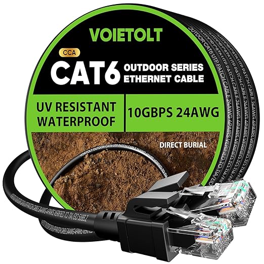Cat 6 Outdoor Ethernet Cable 40 ft, 24AWG 10Gbps Cat6 Cable Cord Waterproof by EthernetCable