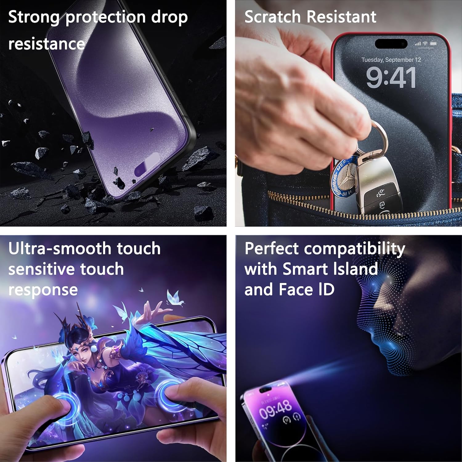 2 Pack Anti Blue Light Matte Screen Protector for iPhone 16 Pro Max, 9H Tempered Glass, Full Coverage, Anti-Fingerprint, Auto Dust-Elimination, No Bubble, Easy Installation