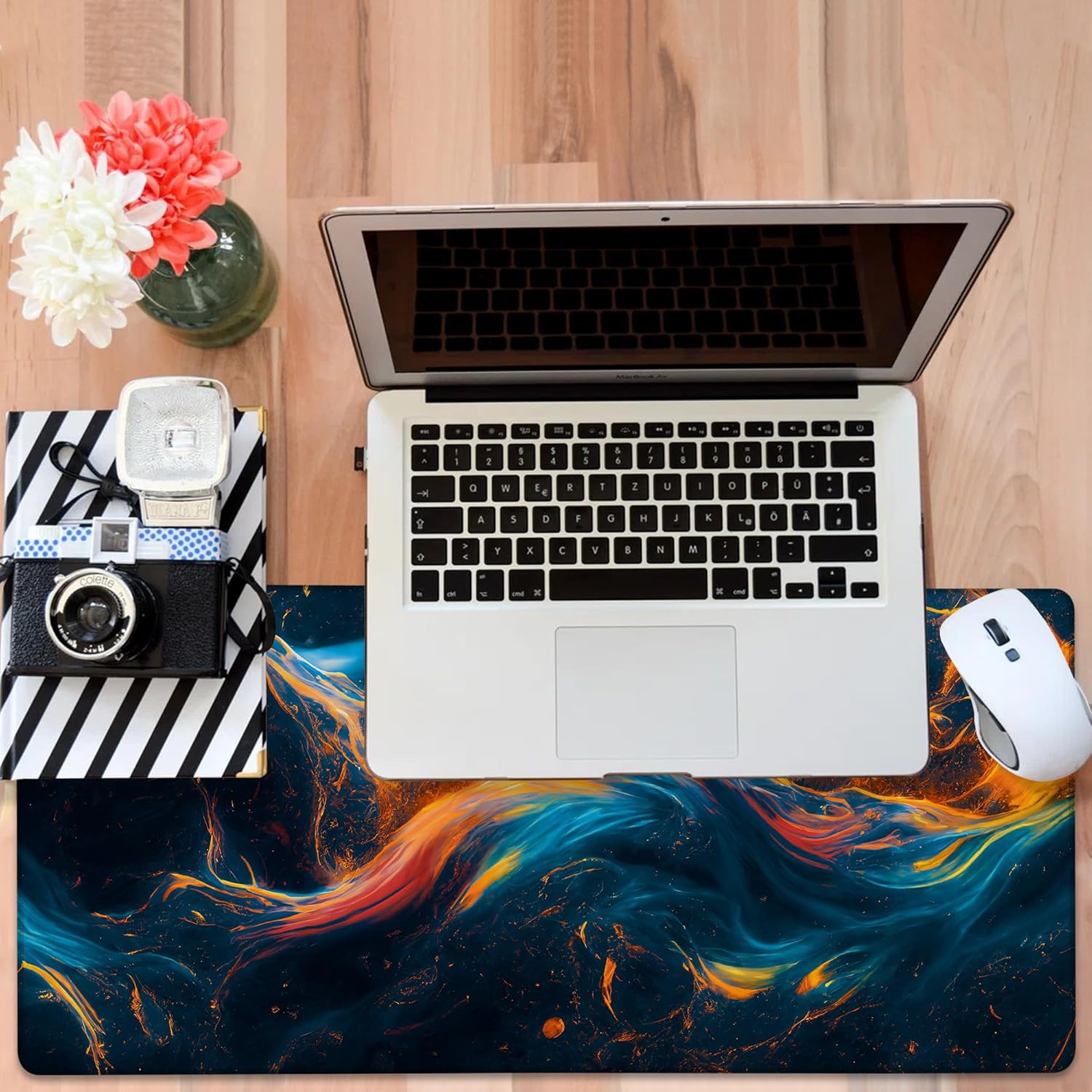 Gaming Desk Pad Large Extra Length Abstract Colorful Art Mouse Pad Keyboard Laptop Non-Slip Waterproof with Rubber Base Thick Stitched Edge Mouse Mat for Office Home 35.4 x 15.7 Inches