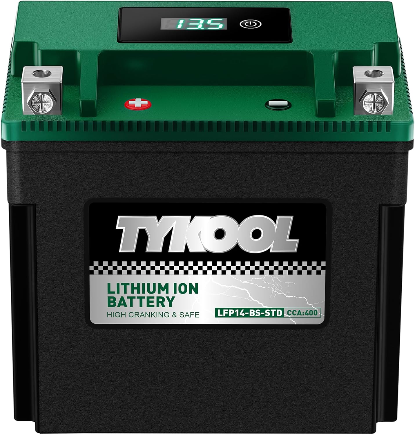 TYKOOL YTX14-BS-STD 400 CCA,Lithium LiFePO4 12v Motorcycle Battery,ATV Battery,2X Cranking Amps,Digital Readout for SOC,Comptitable for ATV,Piaggio Scooter,Honda UTV,Yamaha Snowmobile