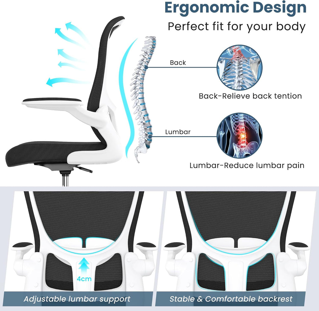 Drafting Chair, Tall Office Chair with Flip-up Armrests Executive Ergonomic Computer Standing Desk Chair, Office Drafting Chair with Lumbar Support and Adjustable Footrest Ring