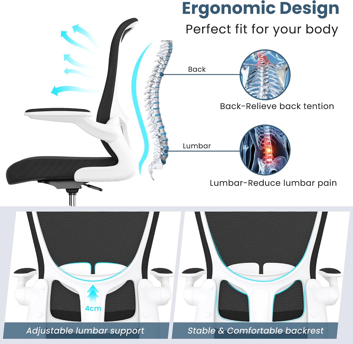 Drafting Chair, Tall Office Chair with Flip-up Armrests Executive Ergonomic Computer Standing Desk Chair, Office Drafting Chair with Lumbar Support and Adjustable Footrest Ring