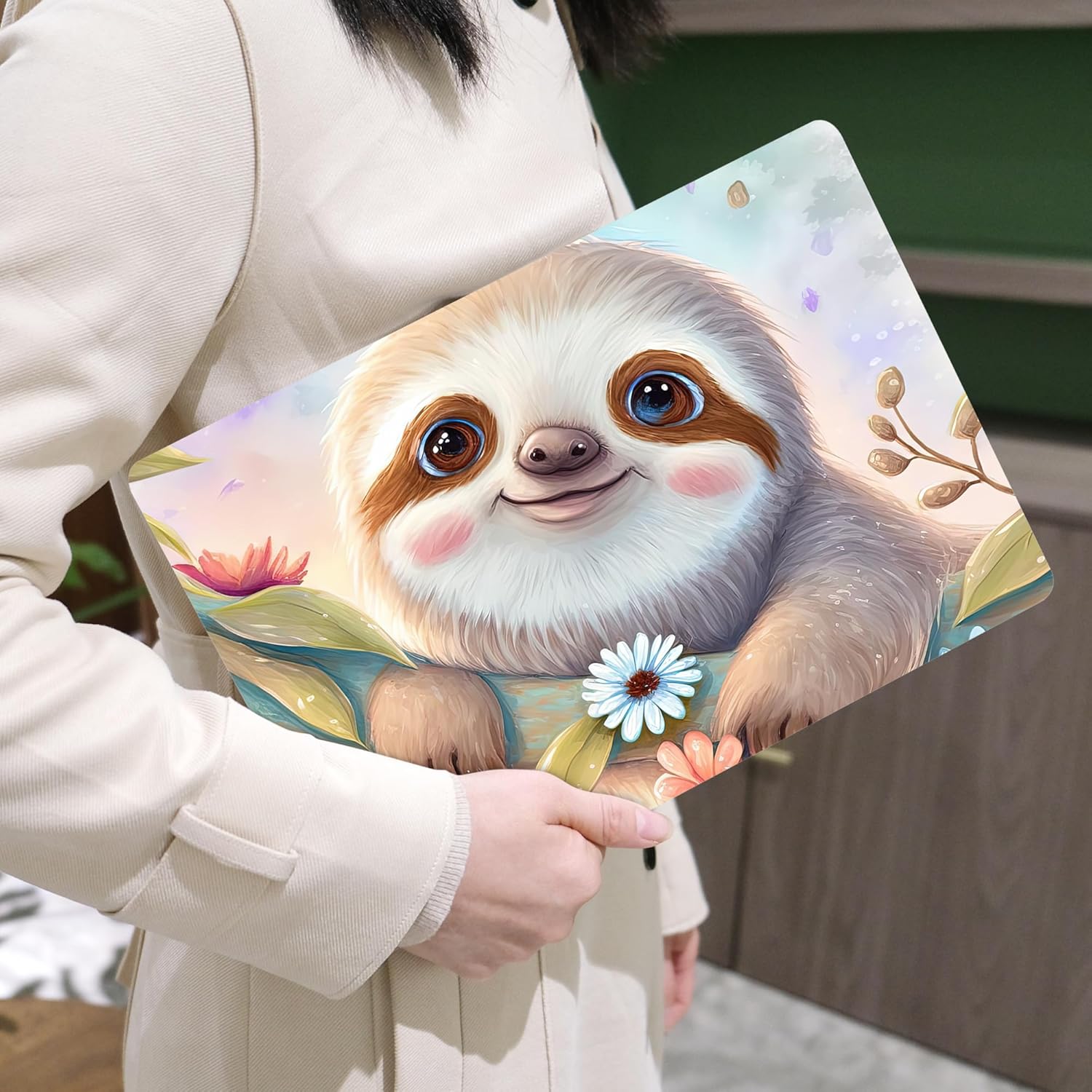 MEEgoodo for MacBook Air 13 inch Case 2021 2020 2019 2018 Released A2337 M1 A2179 A1932 with Touch ID, Plastic Hard Shell & Keyboard Cover Compatible with MacBook Air Case 13.3, Smiling Sloth