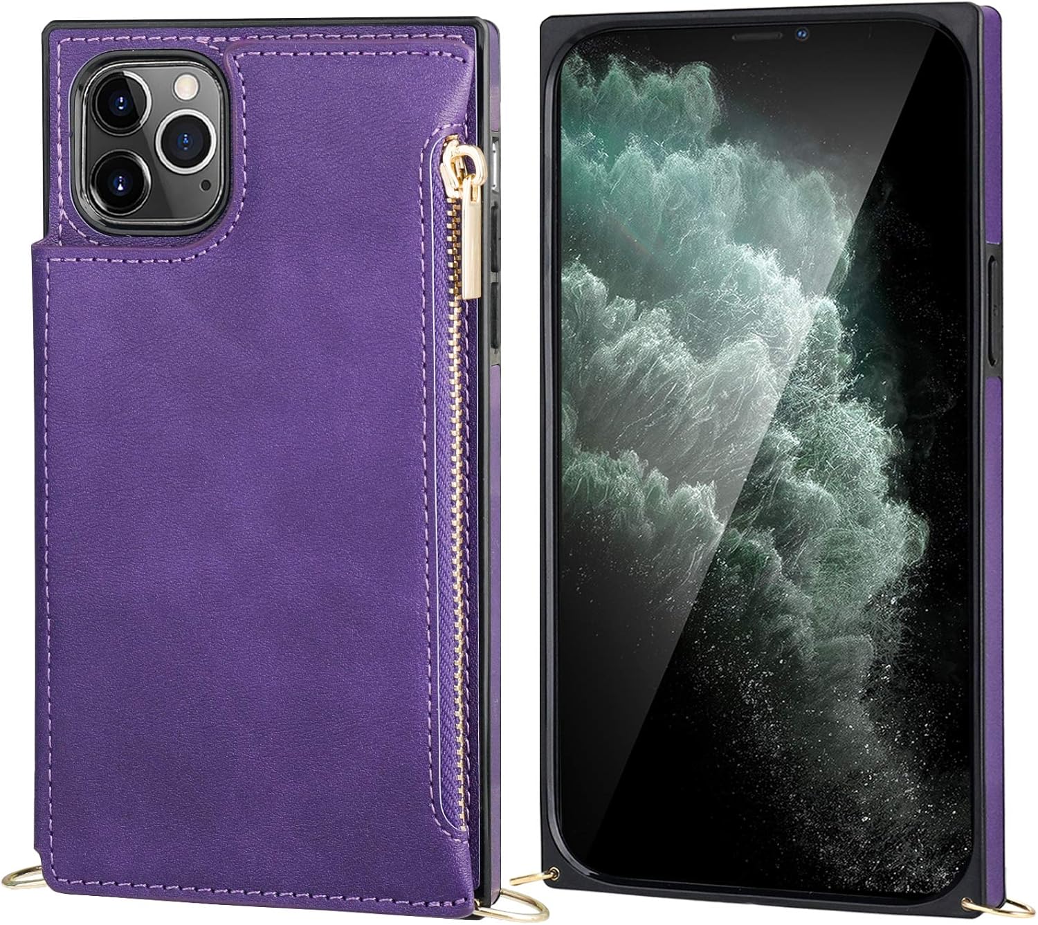Bocasal Crossbody Wallet Case for iPhone 11 Pro Max with Card Holder,Zipper Card Slot Protector Shockproof Purse Cover with Removable Cross Body Strap 6.5 Inch(Purple)