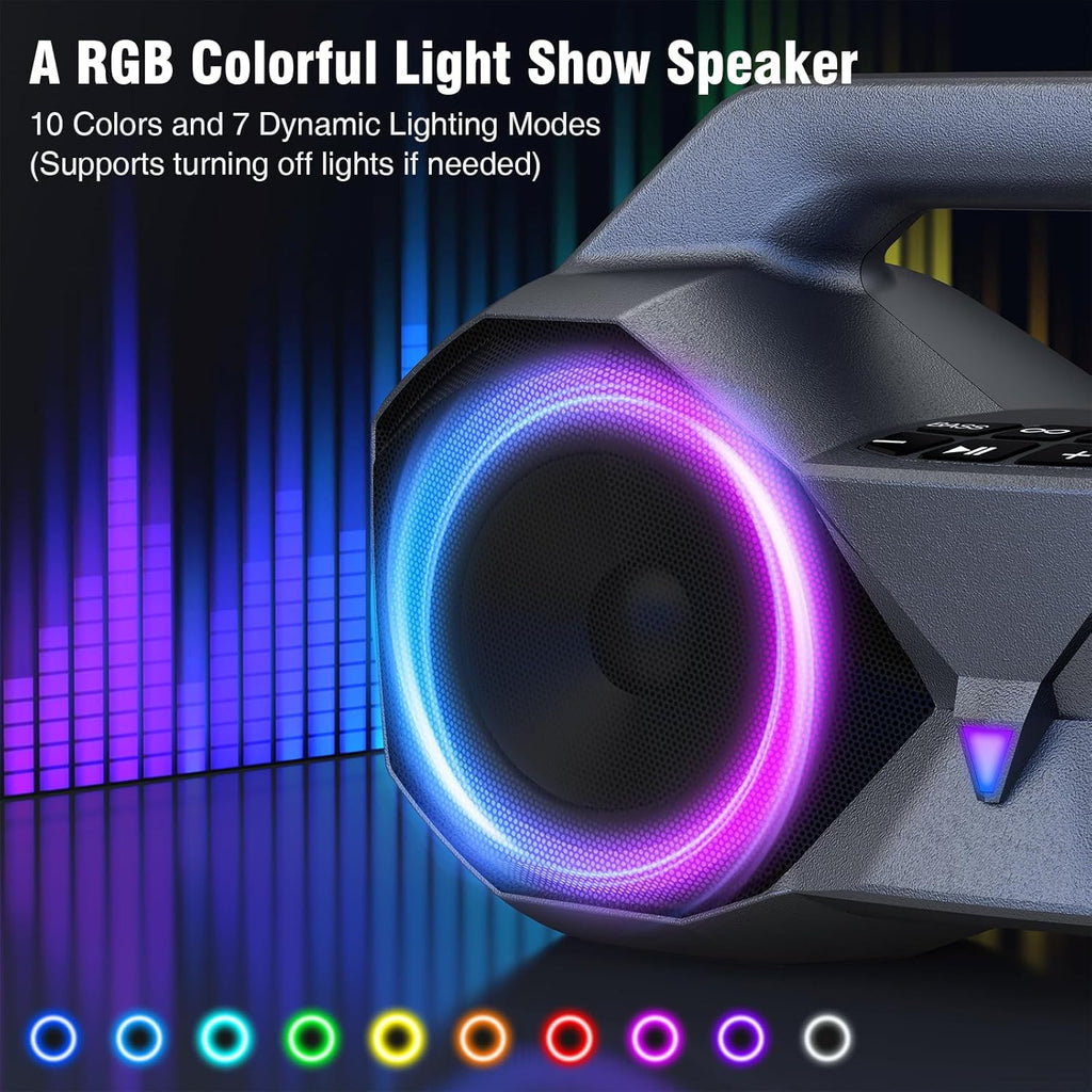 KMAG Bluetooth Speaker Wireless, 80W Loud Speaker with Deeper Bass, IPX7 Waterproof, 20H Playtime, Cool Lights, TWS, Portable Speaker for Home, Outdoor, Workshop, Party, Gift for All