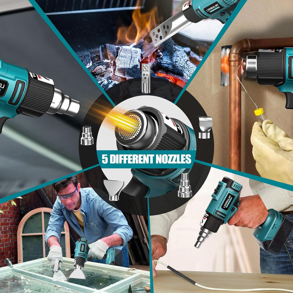 LIVOWALNY Cordless Heat Gun Compatible with Makita 18V Battery: LCD Digital Display - 350W 122℉-1022℉ Adjustable Portable Battery Powered Hot Air Gun for Shrink Tubing Crafts Vinyl Wrap (No Battery)