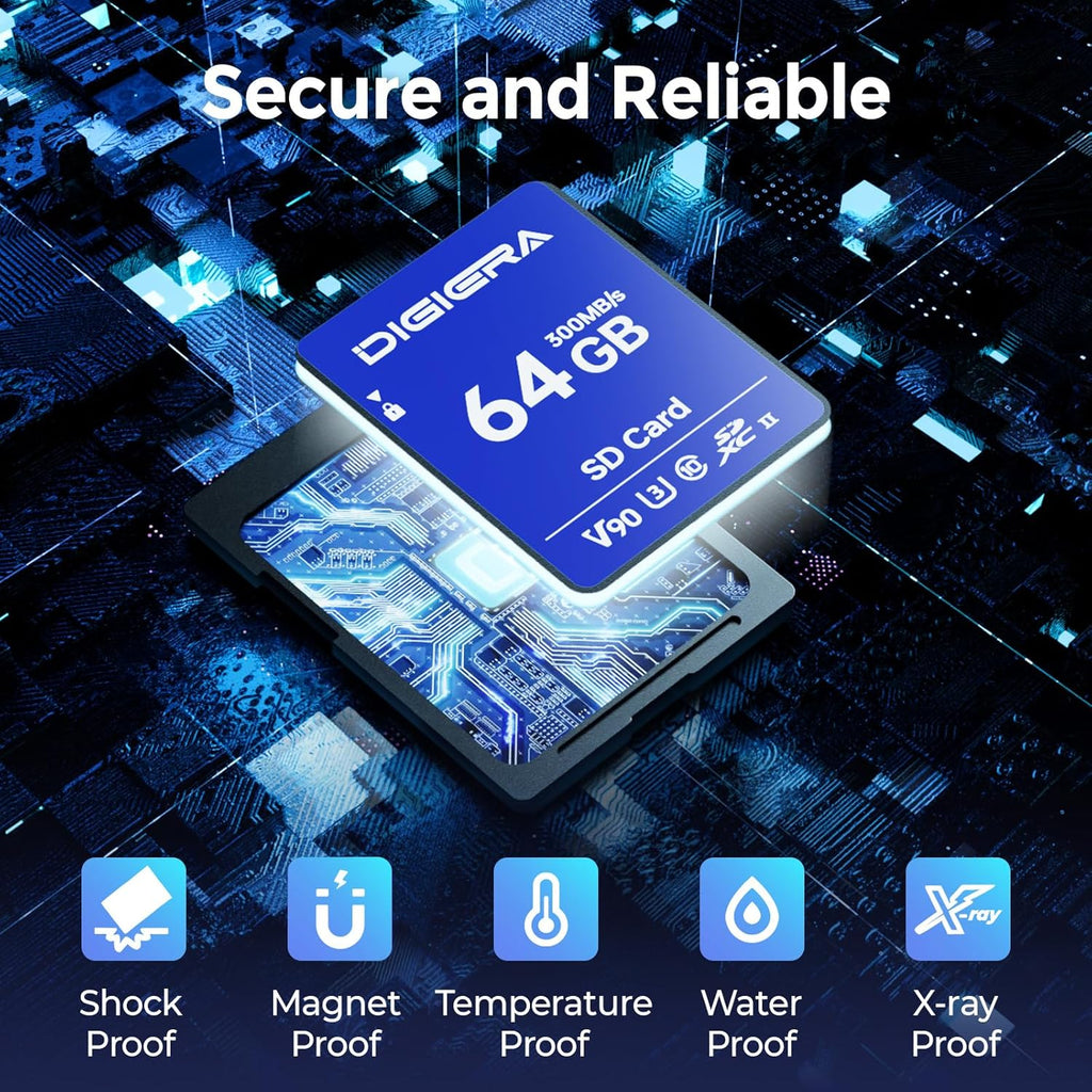 64GB LSU200 SDXC UHS-II Memory Card - up to 300MB/s, C10, U3, V90, 8K, SD Card for Computers, Digital Cameras, Home Theatre Devices, Car Navigation Systems (1 Pack)