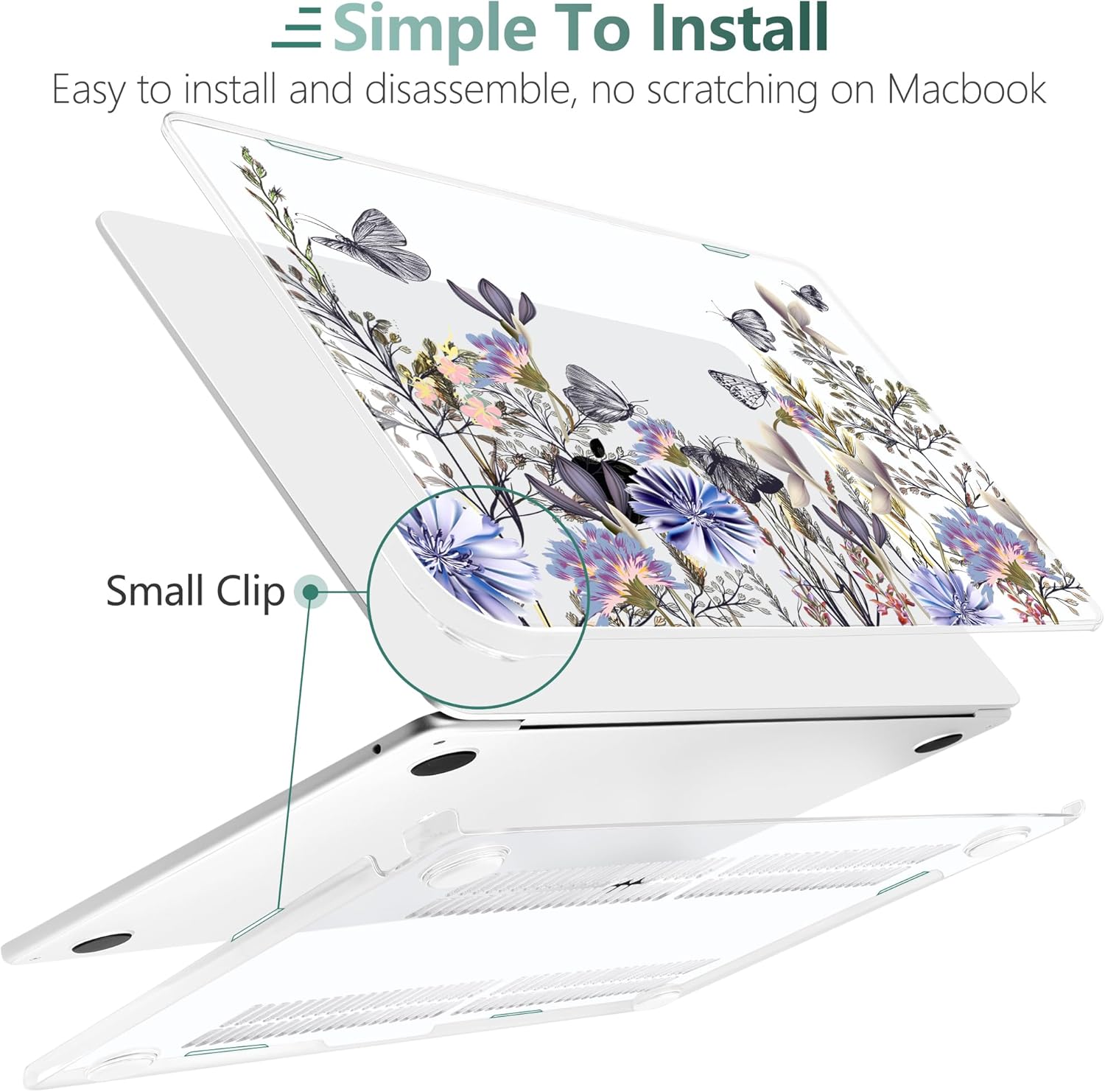 TWOLSKOO Compatible with M4 MacBook Air 15 inch Case 2025-2023 Released Model M4 A3241 M3 A3114 M2 A2941, Plastic Hard Shell & Screen Protector & Keyboard Cover & Type C Adapter, Garden Flower