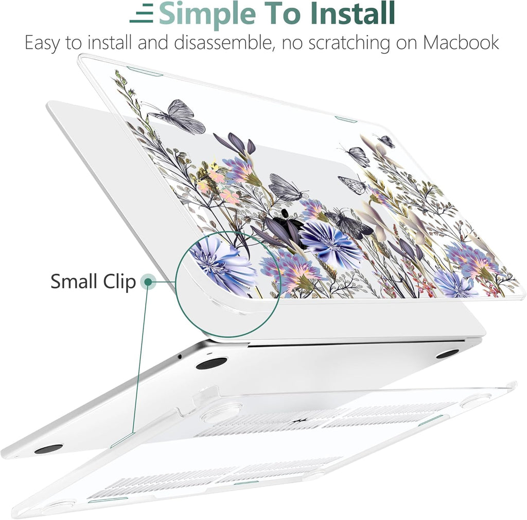 TWOLSKOO Compatible with M4 MacBook Air 13.6 inch Case 2025-2022 Release M4 A3240 M3 A3113 M2 A2681, Plastic Hard Shell & Keyboard Cover & Type C Adapter & Screen Protector, Garden Flower