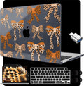 MEEgoodo for M4/M3/M2 MacBook Air 15.3 inch Case 2025 2024 2023, Case Fit Model (A3241/A3114/A2941) for MacBook Air 15 inch, Laptop Hard Shell with Keyboard Cover, Ribbon Bow with Leopard Skin