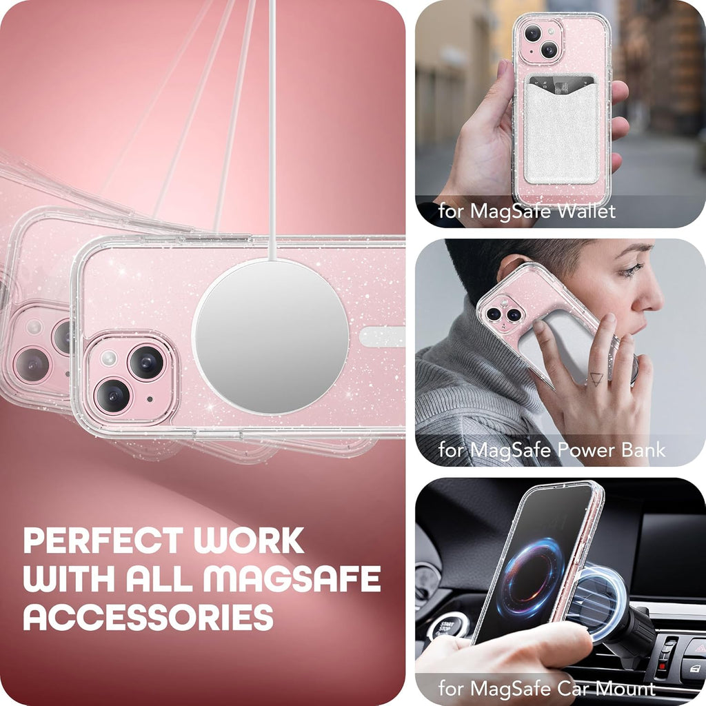 Magnetic for iPhone 15 Case, Compatible with MagSafe, Built-in Privacy Screen Protector and Camera Protection, Anti Spy Full Body Dustproof Shockproof Hard Phone Case 6.1", Shiny Clear