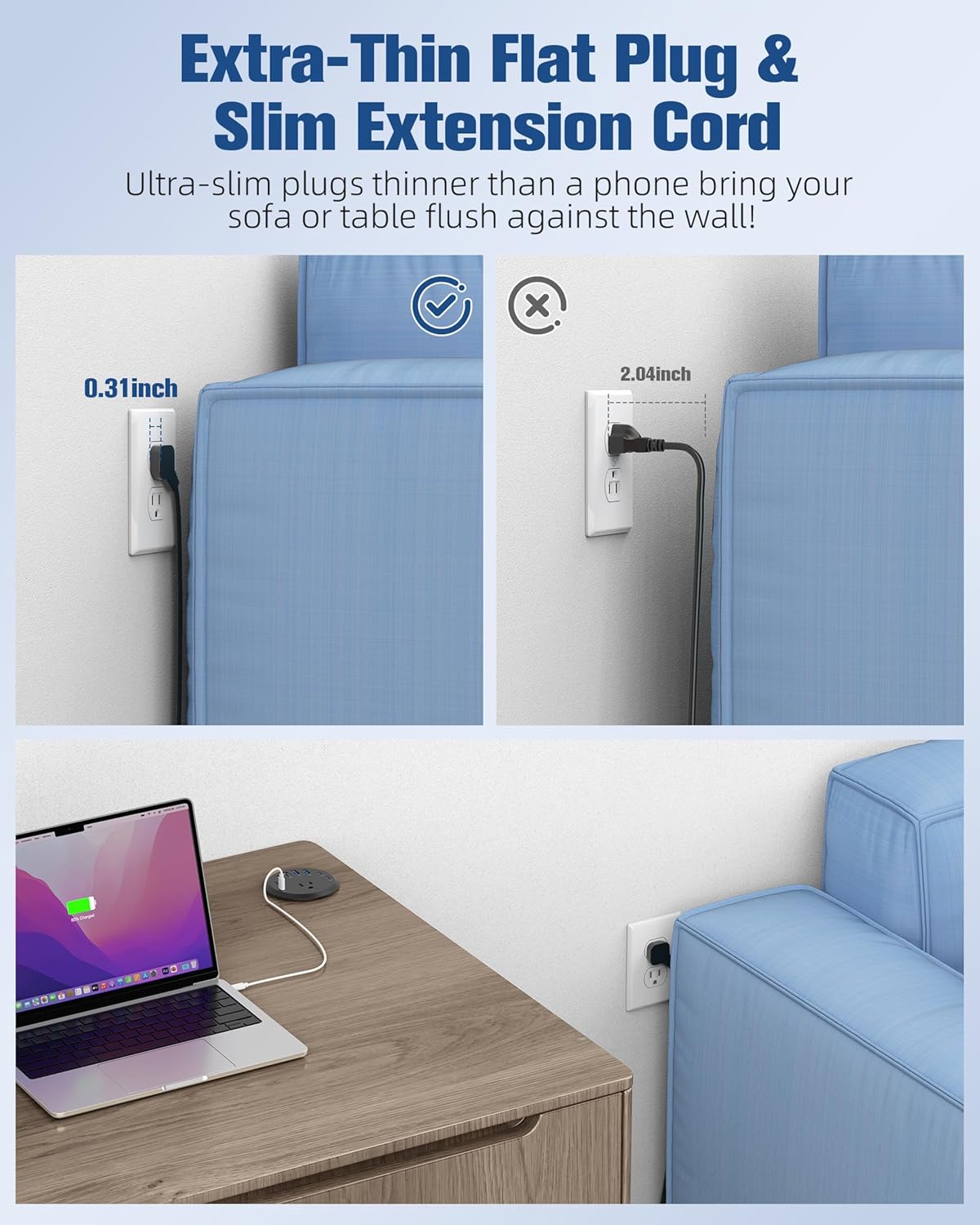 Jgstkcity 65W USB-C Hidden Desktop Power Grommet: 1 AC Outlet,8 USB Charging Ports,3'' Hole Flush Mount Pop-Up Power for Conference Tables & Nightstands (Black, 6 FT - 2PCS)
