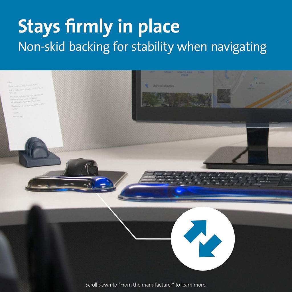 Kensington Duo Gel Mouse Pad with Wrist Rest, Ergonomic Wrist Support for Pain Relief, Comfortable Non-Skid Gel Pad for Computer, Laptop, Office & Home 9.6" x 7.6", Blue K62401AM