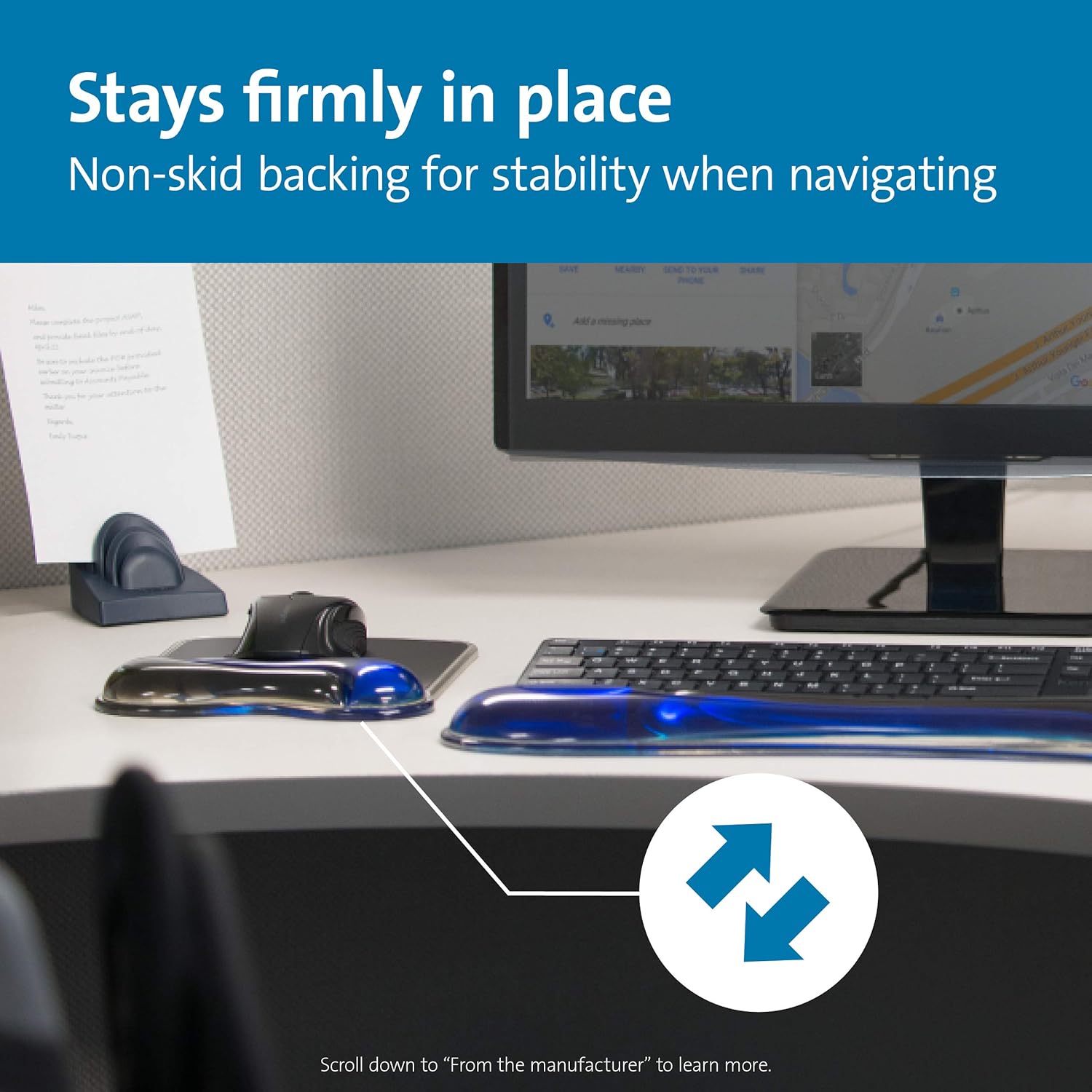 Kensington Duo Gel Mouse Pad with Wrist Rest, Ergonomic Wrist Support for Pain Relief, Comfortable Non-Skid Gel Pad for Computer, Laptop, Office & Home 9.6" x 7.6", Blue K62401AM