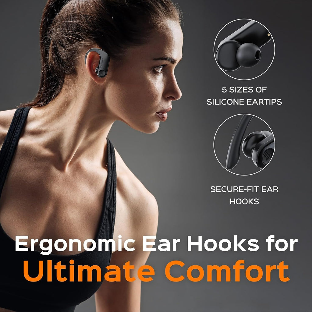 TREBLAB X3 Pro - Workout True Wireless Earbuds, Comfortable Earhooks, Bluetooth 5.3, Punchy Bass, Noise Isolation, 145H Playtime, IPX5 Waterproof, Sweatproof, 2 Mics for Calls, Sport Bluetooth Earbuds