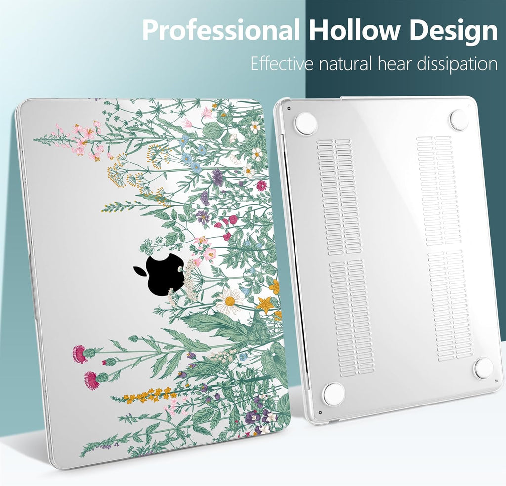 TWOLSKOO for M4 MacBook Air 13.6 inch Case 2025-2022 Release M4 A3240 M3 A3113 M2 A2681, Plastic Hard Shell & Screen Protector & Keyboard Cover & Trackpad Film, Botanical Illustration