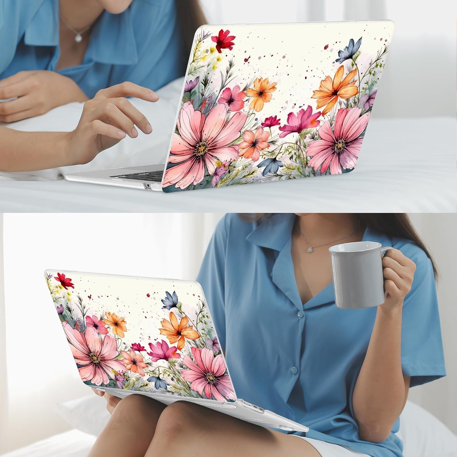 Mektron for 2025 M4 MacBook Air 13.6 Inch A3240 Case Fits 2023 A2681 M2 2024 A3113 M3 Chip with Liquid Retina Display Touch ID, Printed Plastic Hard Shell Cover for MacBook Air 13.6", Colorful Floral