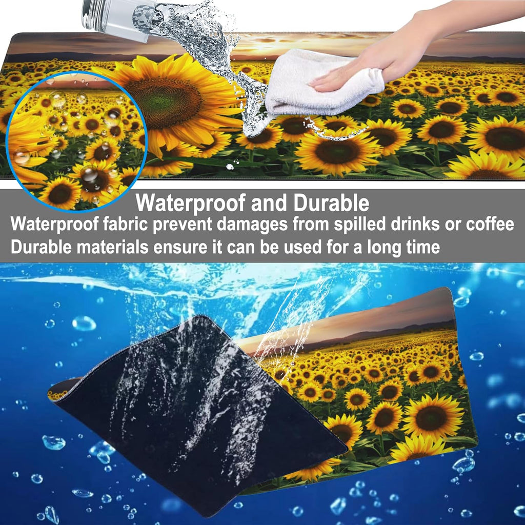 Mouse Pad, Large Blooming Sunflowers Desk Mat, Extended Non-Slip Gaming Keyboard Mousepad Desk Pad, Thick Stitched Edges Waterproof Mouse Mat 31.5"x15.7" (Midsummer Sunflowers at Sunset)