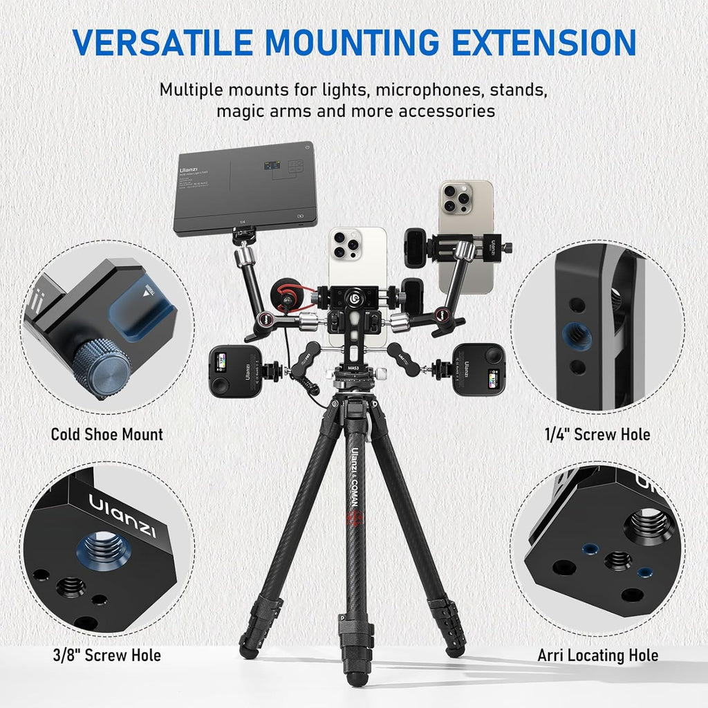 Ulanzi MA53 Metal Tripod Phone Mount, Smartphone Tripods Adapter with Arca Swiss/Uka Port, 2 Cold Shoe, 360° Cellphone Tripod Mount, for iPhone 17 Samsung Holder for Photo Video Vlogging Rig