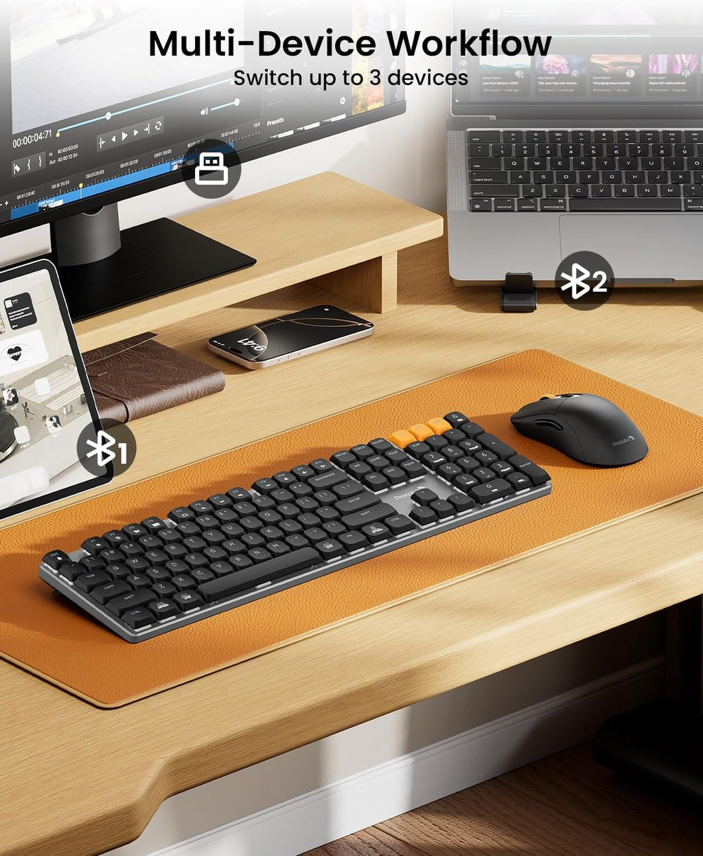 ProtoArc Mechanical Keyboard and Mouse, KM310 Wireless Rechargeable Aluminum Keyboard Mouse, 2.4G+Dual Bluetooth, Low Profile Keys, Red Switches, Multi-Device, for Windows/Mac - Space Gray