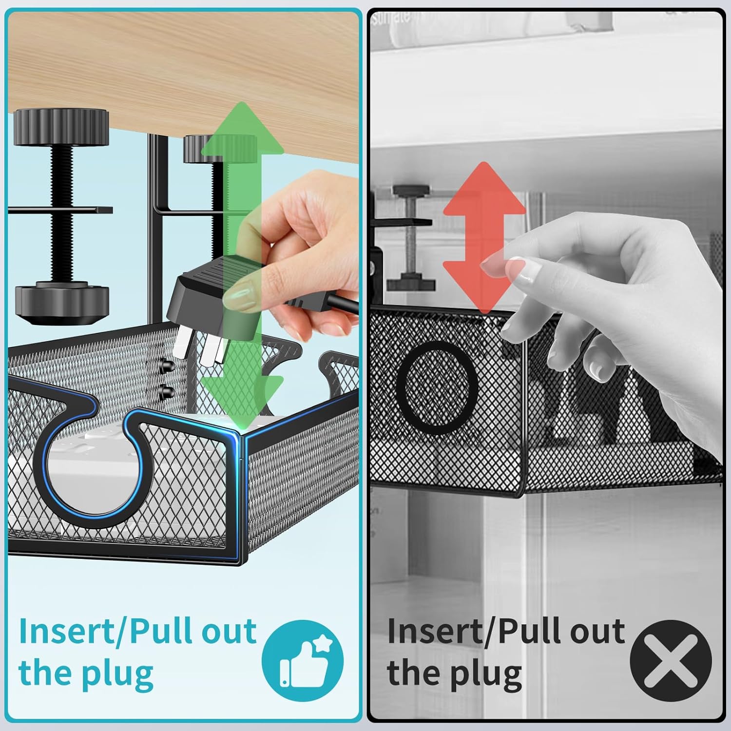 Under Desk Cable Tray - Black, No Drill Cable Organizer with Clamp for Wire Management, PC Cord Organizer & Workspace Accessories (2 Pack)