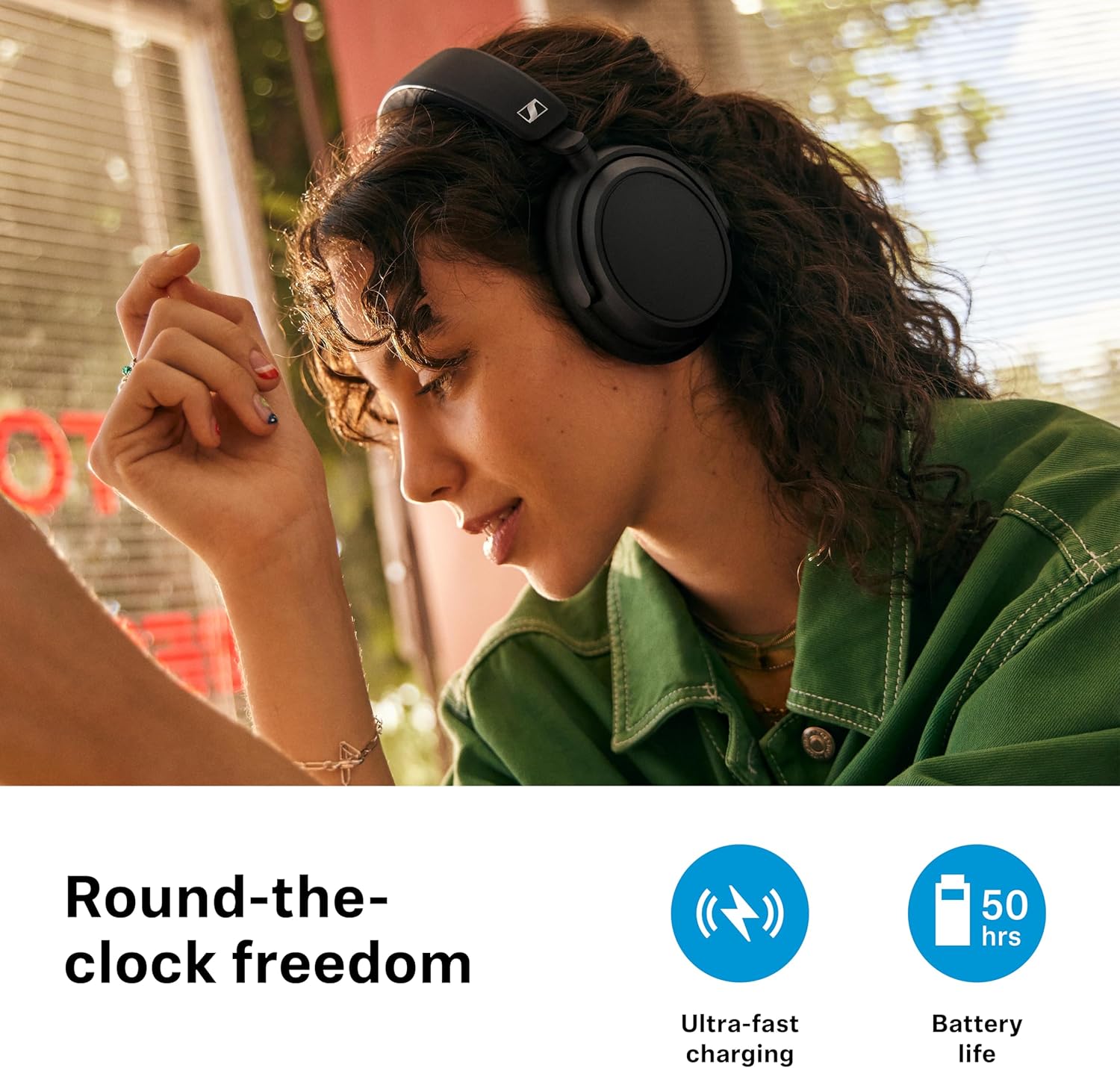 Sennheiser ACCENTUM Plus - Wireless Bluetooth Headphones, Quick-Charge Feature, 50-Hr Battery Playtime, Adaptive Hybrid ANC, White