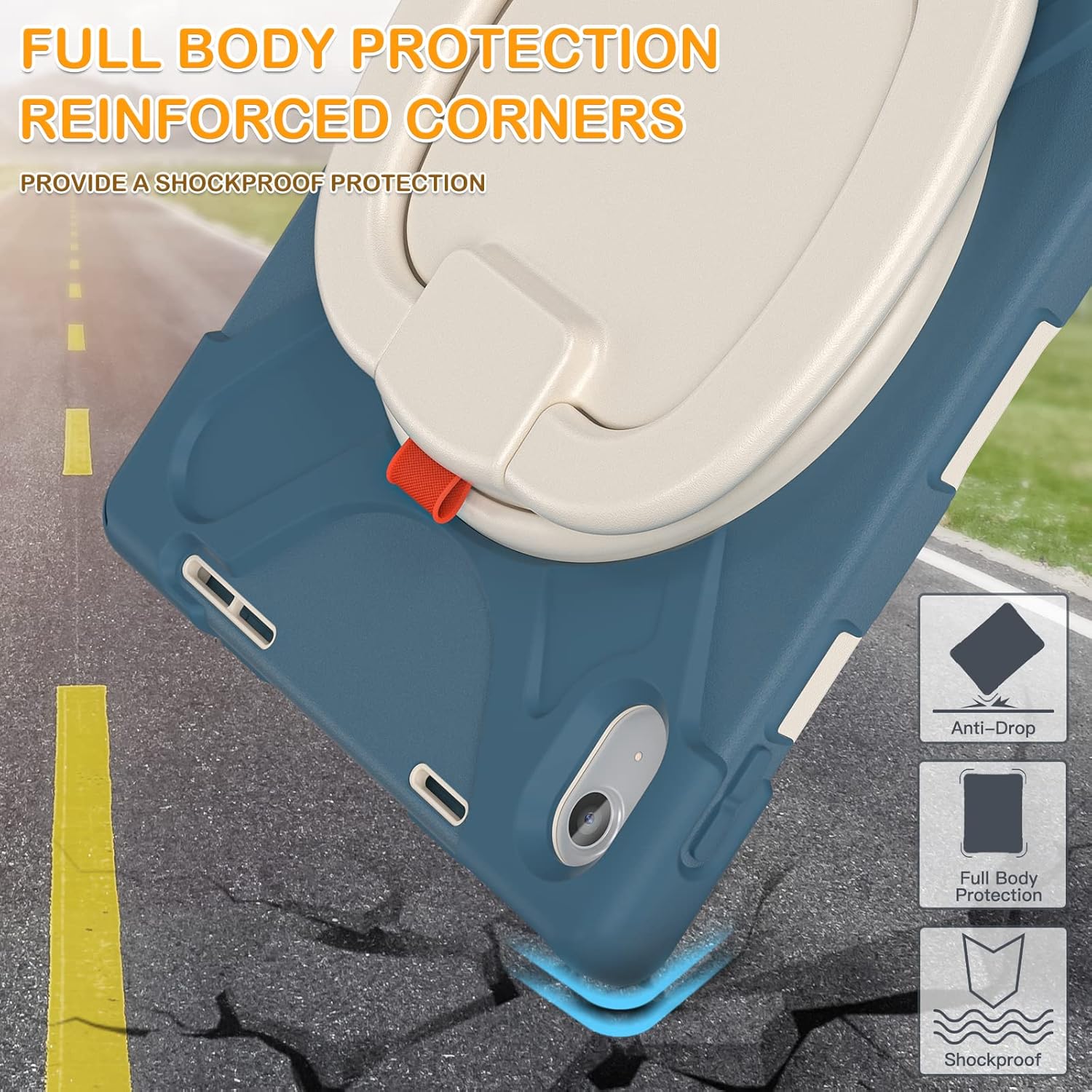 BRAECN Case for iPad (A16) 11th/10th Generation 11”/10.9'' 2025/2022-Heavy Duty Silicone Cover with Screen Protector/Pencil Holder/Rotating Handle Grip/Kickstand/Shoulder Strap, Cornflower Blue
