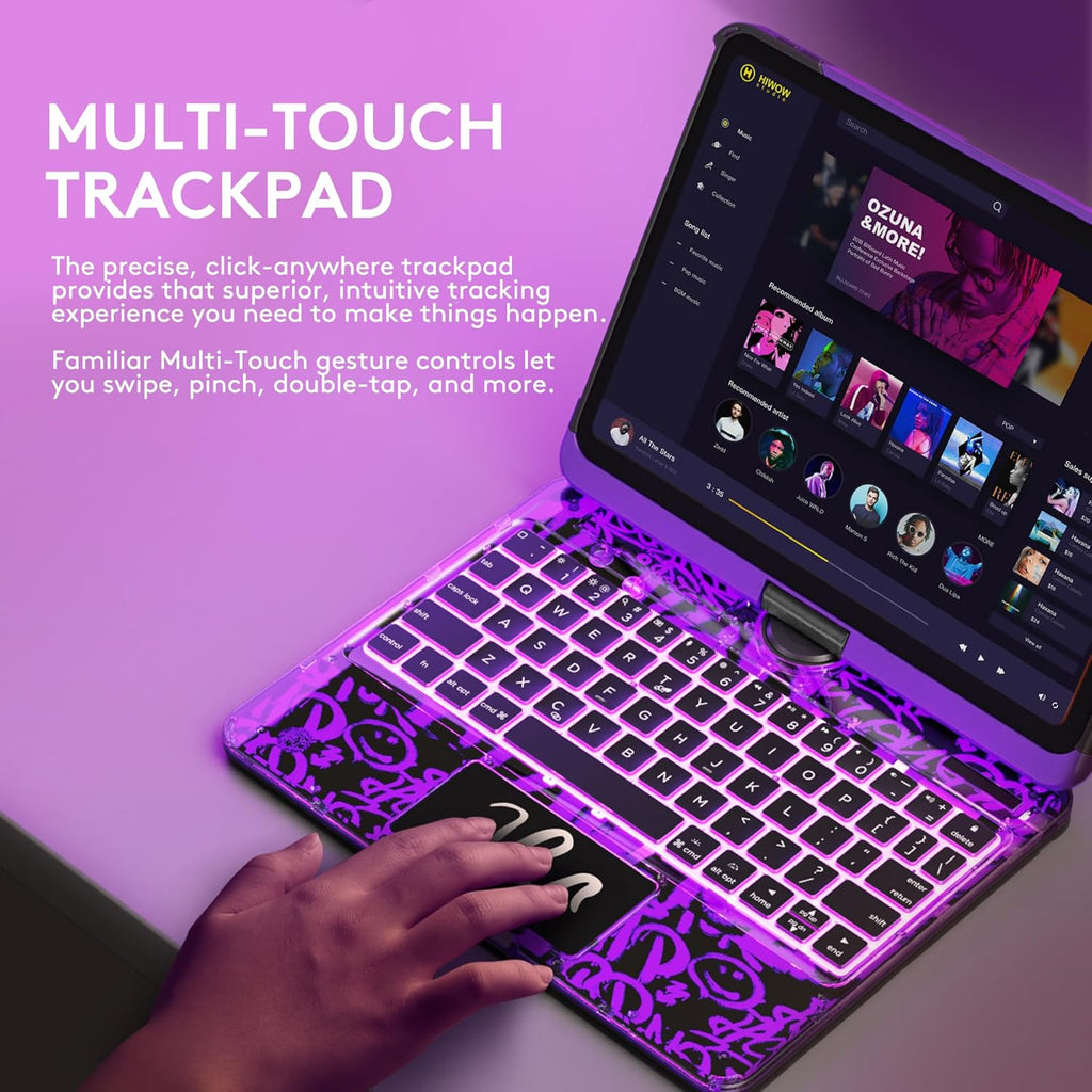 GUSGU Transparent Case with Wireless Keyboard for iPad Air 13-in.(M3/M2, 2025/2024), 7 Colors Backlight, Trackpad, 360°Rotating Stand for iPad Pro 12.9-in (6/5/4/3 Gen), Tech Style
