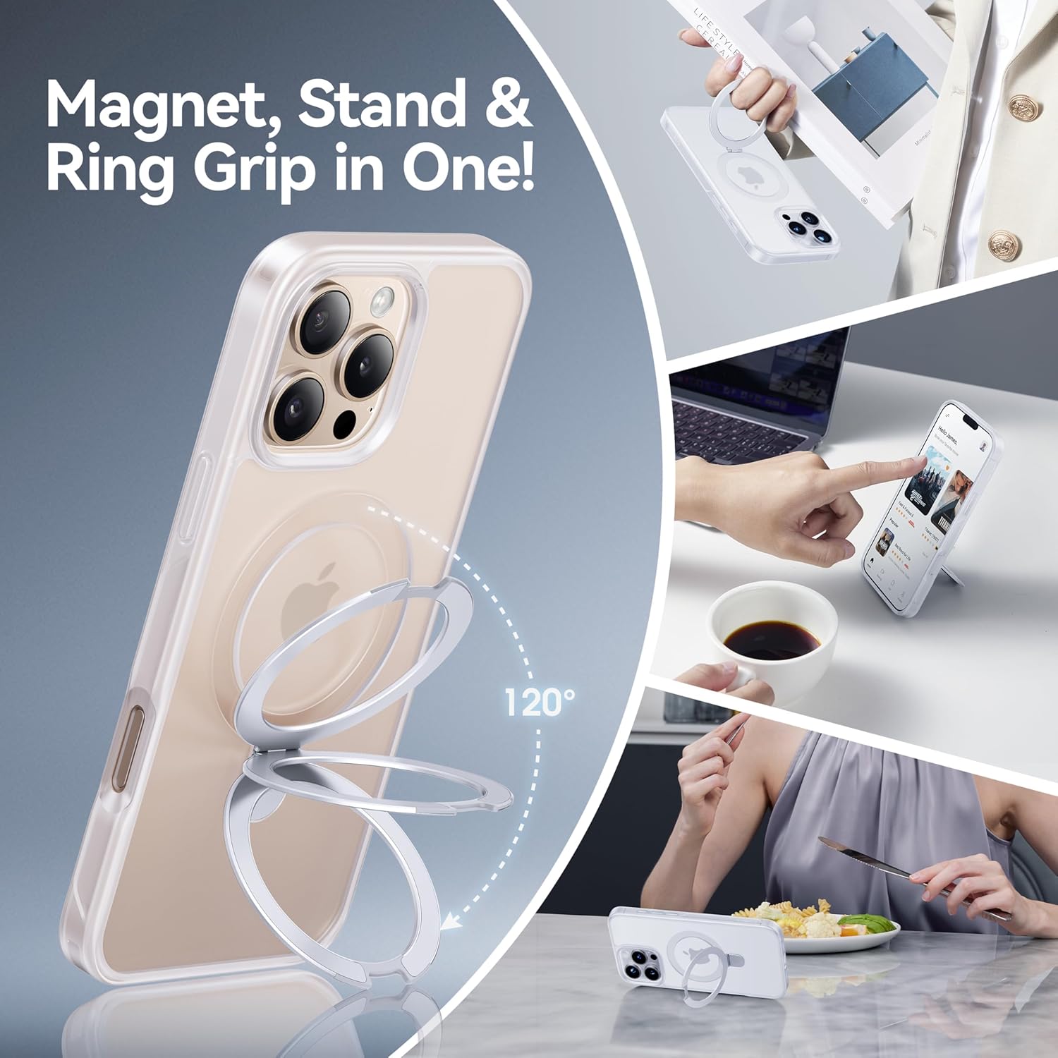 CASEKOO Designed for iPhone 16 Pro Case with Magnetic Invisible Stand [Military Drop Protection] [Compatible with MagSafe] Shockproof Slim Translucent Matte Case 6.3 Inch, Translucent White
