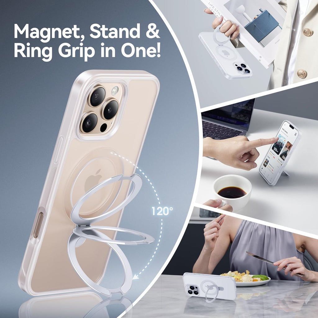 CASEKOO Designed for iPhone 16 Pro Max Case with Magnetic Invisible Stand [Military Drop Protection] [Compatible with MagSafe] Shockproof Slim Translucent Matte Promax Case 6.9 Inch，Translucent White