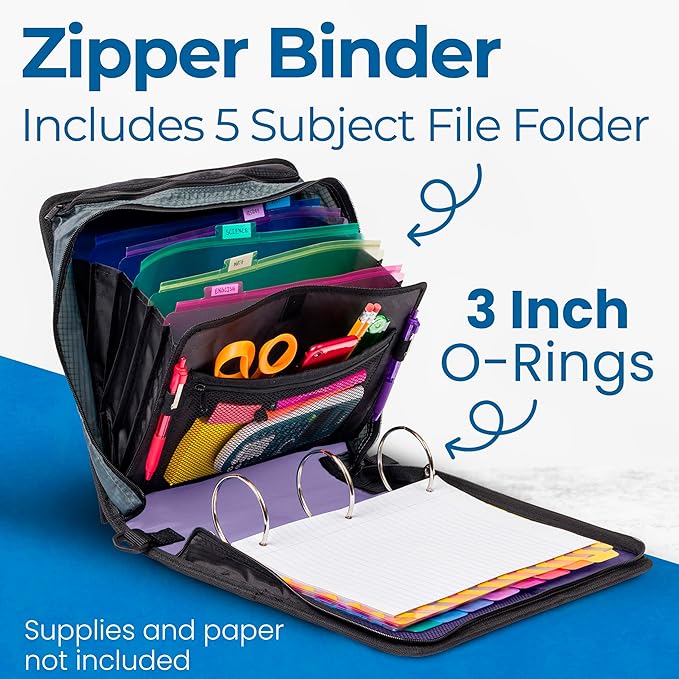 Case-it Mighty Zip Tab School Zipper Binder | 3-Inch O-Rings, 600-Sheet Capacity - Image 2