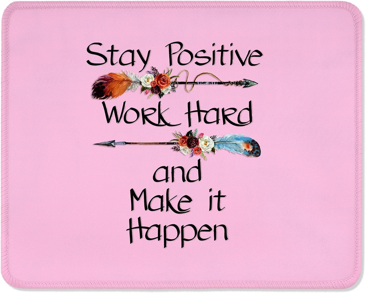 ITNRSIIET Mouse Pad with Stitched Edge Premium Textured Smooth Precise Operation Waterproof Washable Non-Slip Rubber Base Desktop Protection Mat, 10.2×8.3×0.12 inches, Inspirational Quote Pink