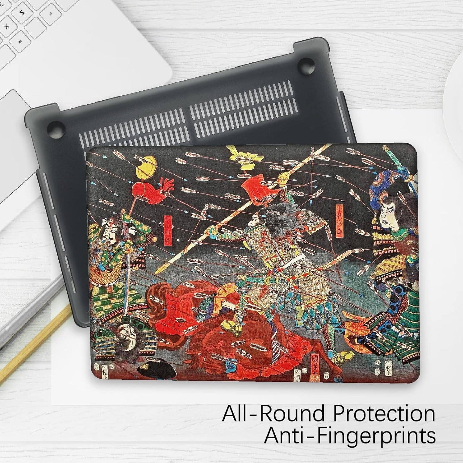 Berkin Arts Compatible with MacBook Air 13 inch Cover, 2022-2018 Release A2179/A2337 M1 with Touch ID with Keyboard Cover & Screen Protector Ukiyo-e (The Kusunoki's Final Attack by Kuniyoshi)