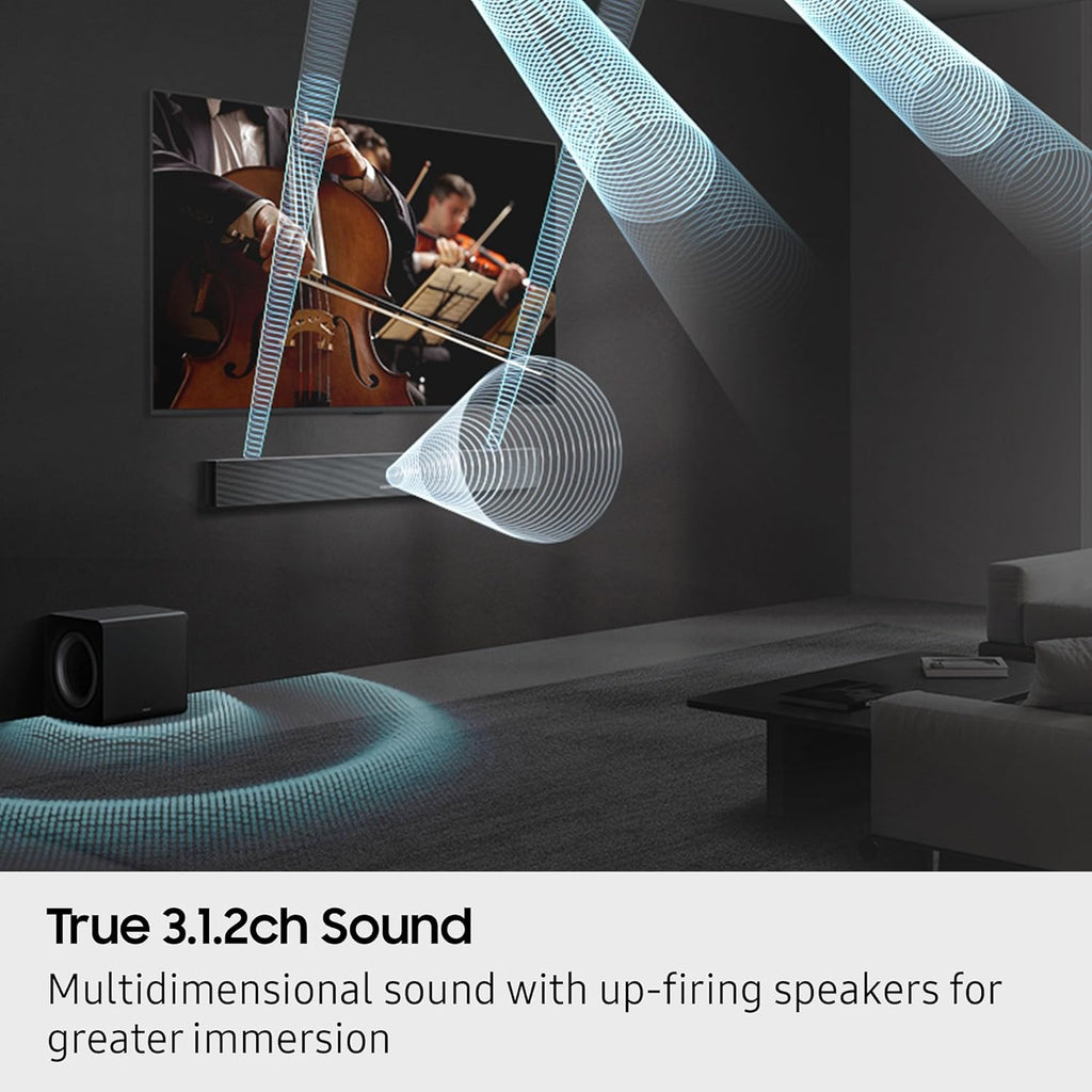 Samsung Q-Series Soundbar HW-QS700F 3.1.2 ch Subwoofer (2025 Model) Convertible Fit, Wireless Dolby Atmos, Q-Symphony