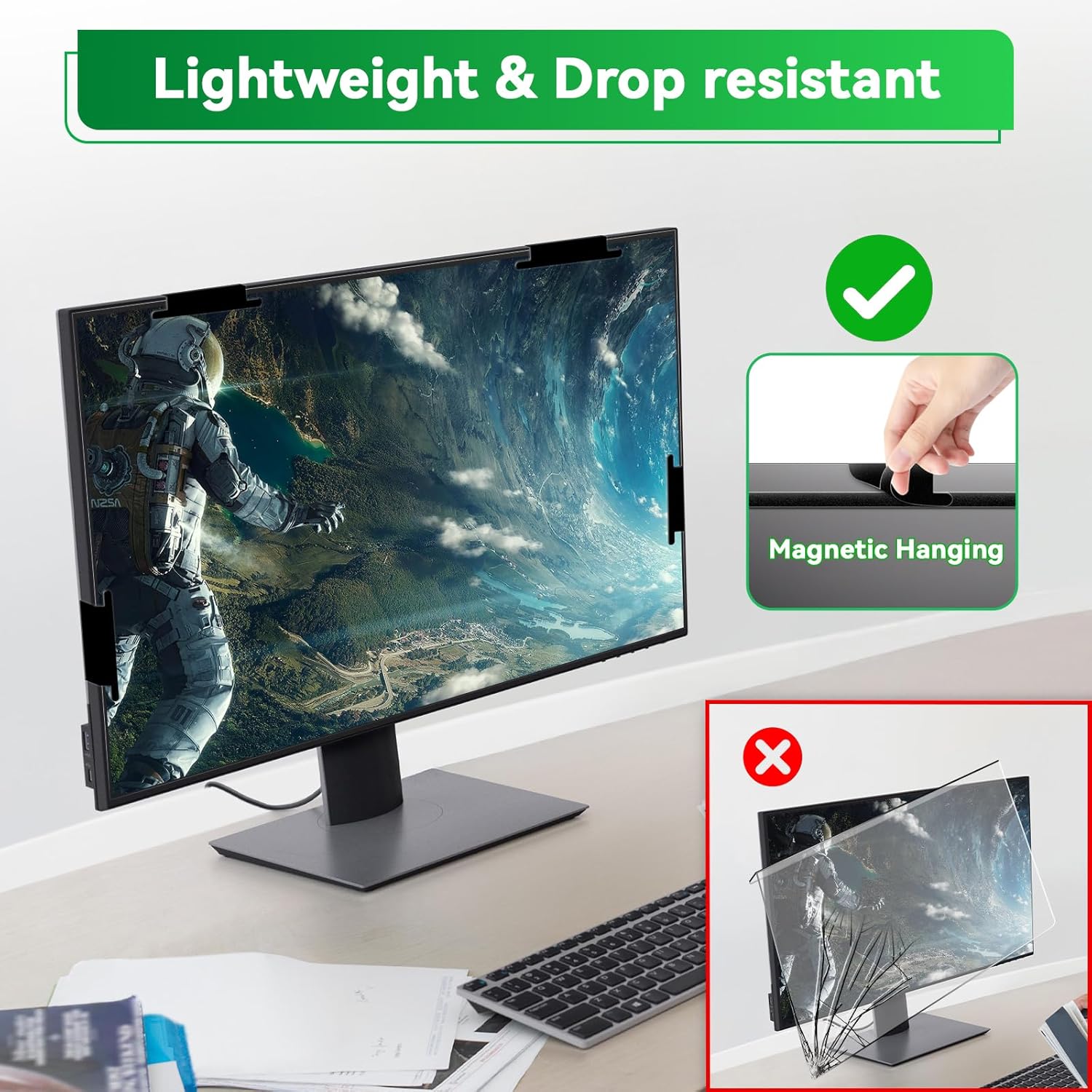 [2 Pack] Magnetic 27 Inch Computer Anti Blue Light Screen Protector for 16:9 Aspect Ratio Widescreen Monitor, Hanging Eye Protection Anti-Glare Light Screen Protector, Removable 27in Protective Film