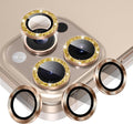 AGVEE 3+3 6 Pack for iPhone 16 Pro 6.3" / 16 Pro Max 6.9" Camera Lens Cover Protector, Bling Glitter & CD-Textured Metal Ring 9H Tempered HD Glass Camera Cover Protector Film, Glitter-Desert