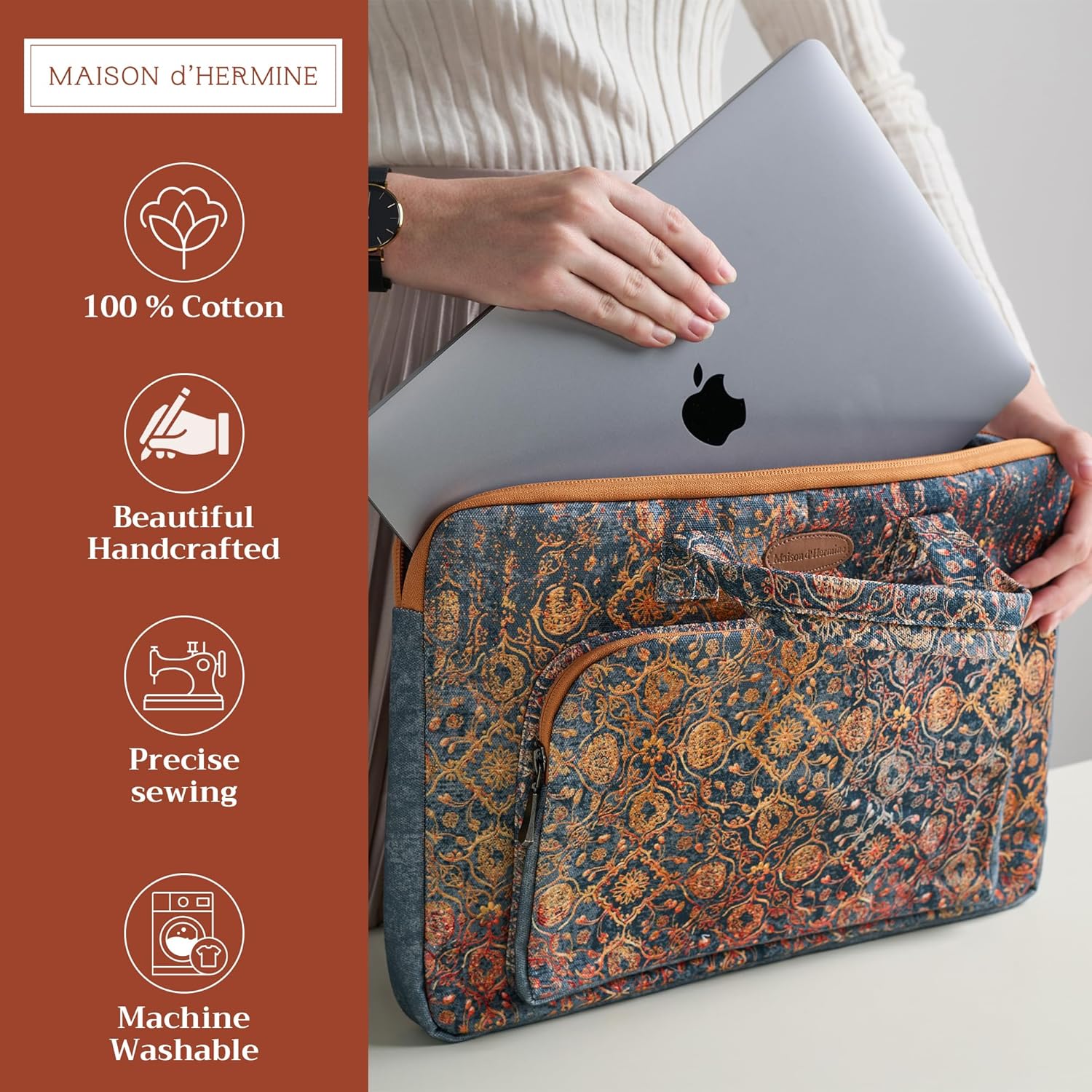 Maison d'Hermine Laptop bag with front pocket Stain and water repellent Cotton canvas
